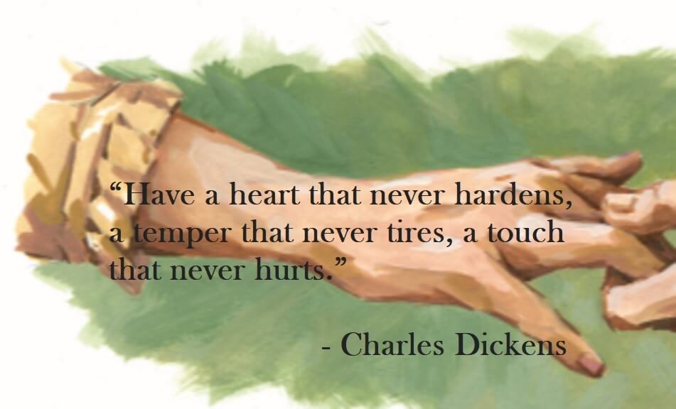 Charles Dickens Quote - Have a heart that never hardens, a temper that never tires, and a touch that never hurts.