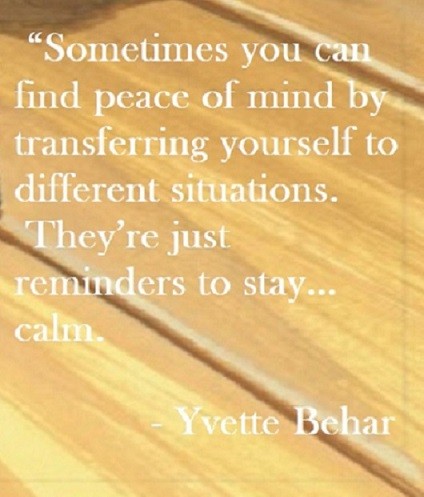 Yvette Behar Quote on Hoist Point - Sometimes you can find peace of mind by transferring yourself to different situations. They're just reminders to stay...calm.