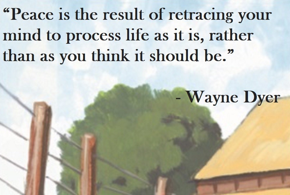 Wayne Dyer Quote on Hoist Point - Peace is the result of retracing your mind to process life as it is, rather than as you think it should be.