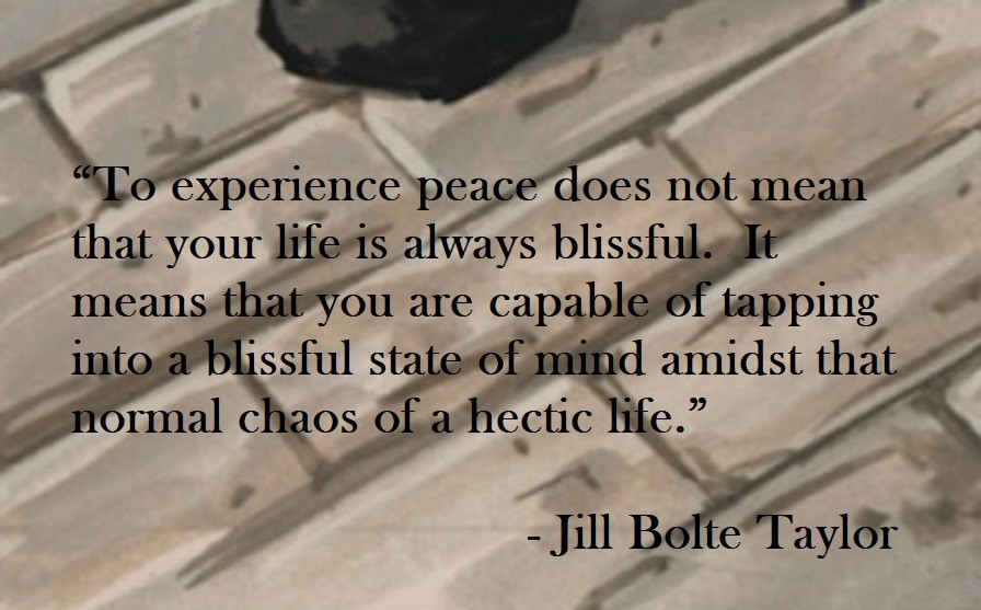 To experience peace does not mean that your life is always blissful. It means that you are capable of tapping into a blissful state of mind amidst that normal chaos of a hectic life. Jill Bolte Taylor Quote on Hoist Point