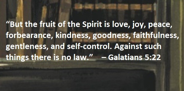“But the fruit of the Spirit is love, joy, peace, forbearance, kindness, goodness, faithfulness, gentleness, and self-control. Against such things there is no law.” – Galatians 5:22